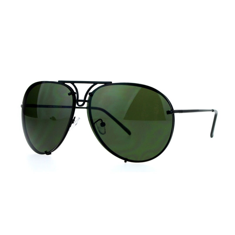 JuicyOrange Oversized Round Aviator Sunglasses Metal Rims Behind Lens Black, Green - Image 1